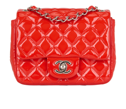 Mini Square Classic Flap, &pound;3,100, Handbags, Red, Patent Leather, Front view